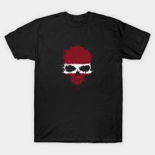 Chaotic Latvian Flag Splatter Skull T-Shirt